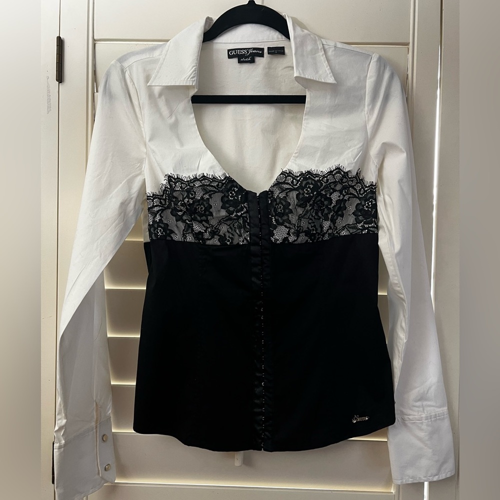 Guess Jeans Stretch Blouse (corset style hook & eye closures)